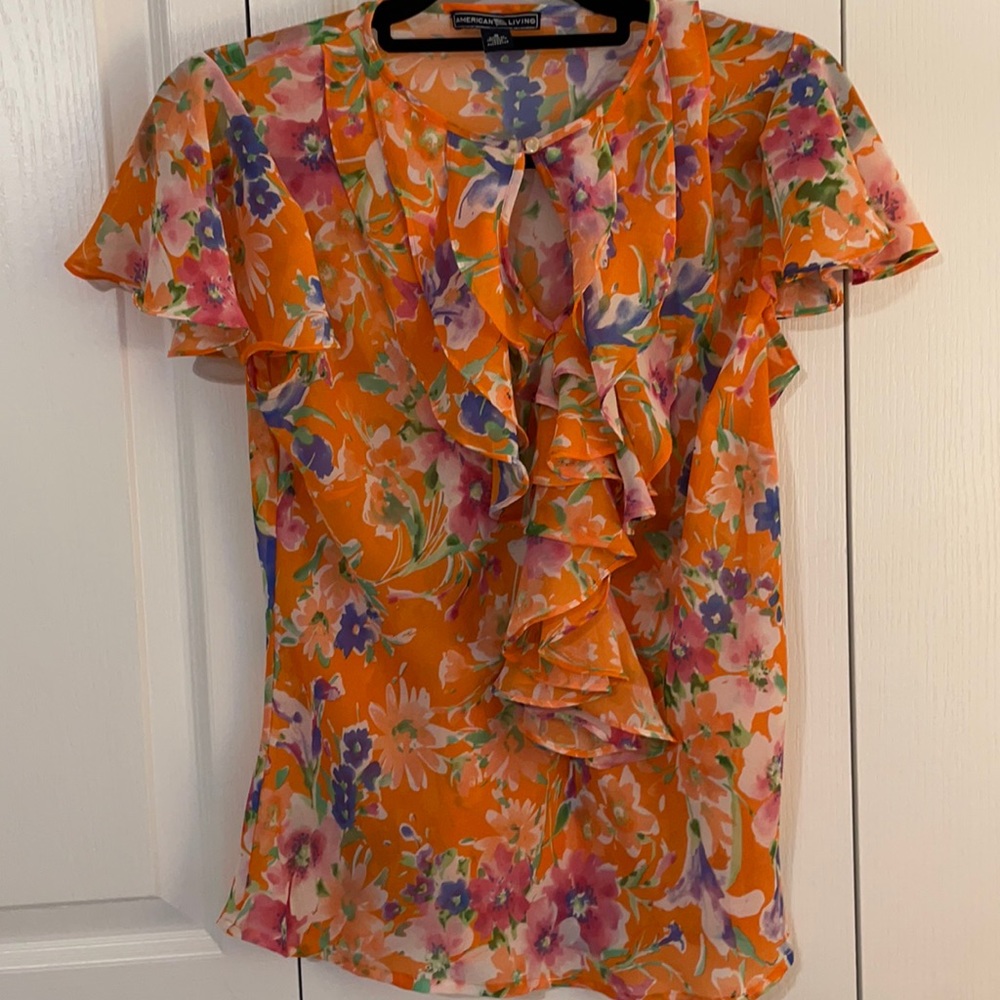 American Living Women’s Ruffled Floral Blouse S